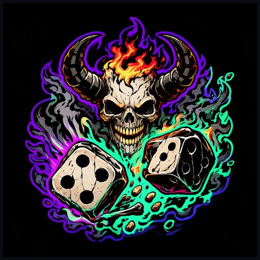 The Bust & Bones emblem: a horned skull and two bone dice
