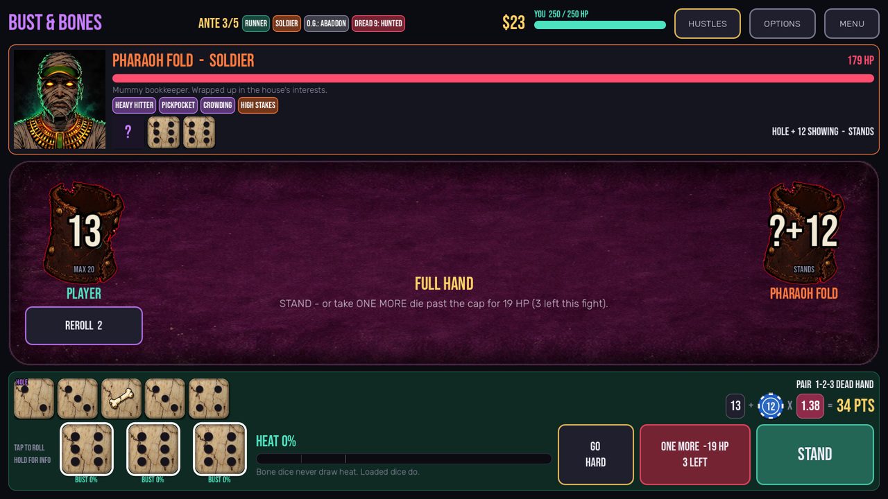 A full hand with the ONE MORE button